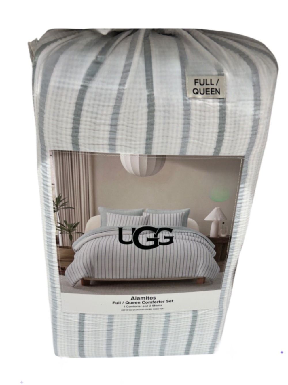 UGG Alamitos Blue and White Striped Full/Queen Comforter Set 110”x92”